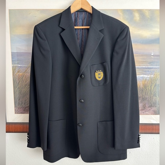 BOSS Hugo Boss Men's Classic Virgin Wool Sport Black Blazer HB Embroidered Crest